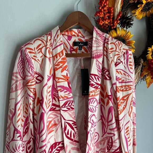 Lulus Tropical Open Front Blazer Small in Red Pink Linen Blend - Picture 2 of 7
